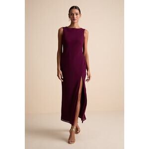 Lulus Yaneli Plum Boat Neck Cowl Back Maxi Dress Purple - Size XL